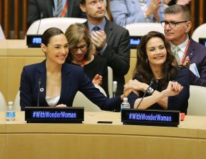 Gael Gadot who plays the iconic female character on the upcoming movie and Lynda Carter, who played the role in the 1970s TV series