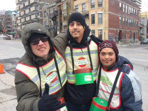 Volunteers collecting money on Mount-Royal and Parc Ave at the 16th Grande Guignolée 