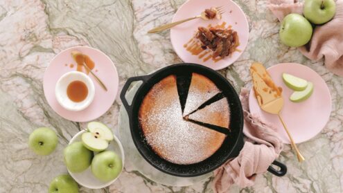 Deep Dish Upside Down Salted Caramel Apple Pancake.